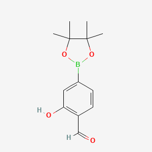 Chemical structure of 2-Hydroxy-4-(4,4,5,5-tetramethyl-1,3,2-dioxaborolan-2-yl)benzaldehyde