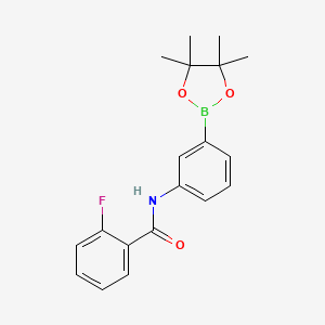 Chemical structure of 2-fluoro-N-[3-(4,4,5,5-tetramethyl-1,3,2-dioxaborolan-2-yl)phenyl]benzamide