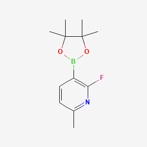 Chemical structure of 2-Fluoro-6-methyl-3-(4,4,5,5-tetramethyl-1,3,2-dioxaborolan-2-yl)pyridine