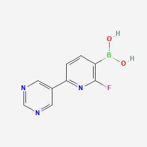 Chemical structure of 2-Fluoro-6-(pyrimidin-5-yl)pyridine-3-boronic acid