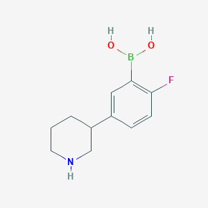 Chemical structure of 2-Fluoro-5-(piperidin-3-yl)phenylboronic acid