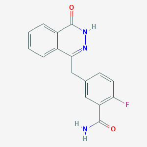 Chemical structure of 2-Fluoro-5-((4-oxo-3,4-dihydrophthalazin-1-yl)methyl)benzamide