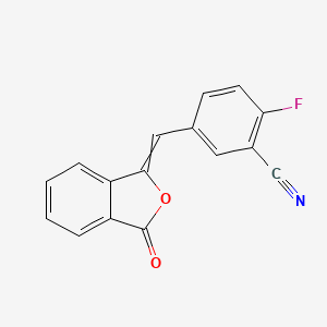 Chemical structure of 2-Fluoro-5-((3-oxoisobenzofuran-1(3H)-ylidene)methyl)benzonitrile