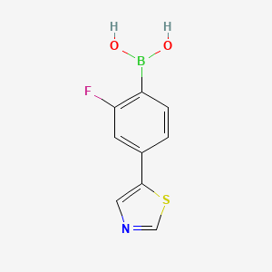Chemical structure of 2-Fluoro-4-(thiazol-5-yl)phenylboronic acid