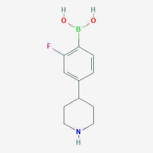 Chemical structure of 2-Fluoro-4-(piperidin-4-yl)phenylboronic acid