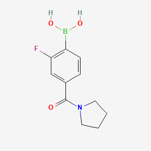 Chemical structure of 2-Fluoro-4-(1-pyrrolidinylcarbonyl)benzeneboronic acid