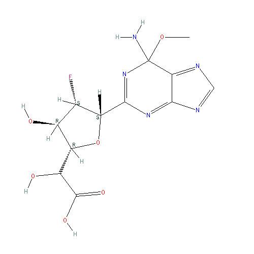 Chemical structure of 2-Deoxy-2-fluoro-5-carboxy-beta-D-arabinofuranosyl-6-methoxyadenine