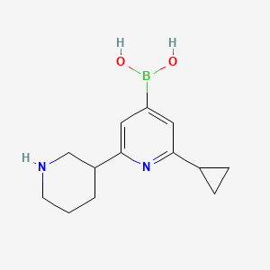 Chemical structure of 2-Cyclopropyl-6-(piperidin-3-yl)pyridine-4-boronic acid