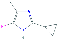 Chemical structure of 2-cyclopropyl-5-iodo-4-methyl-1H-imidazole