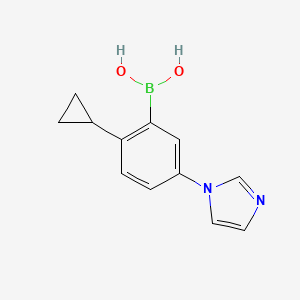 Chemical structure of 2-Cyclopropyl-5-(imidazol-1-yl)phenylboronic acid