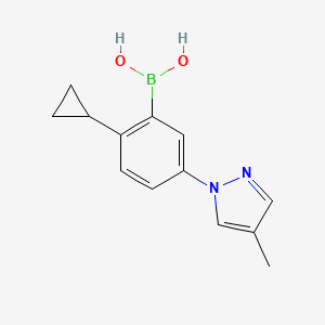 Chemical structure of 2-Cyclopropyl-5-(4-methyl-1H-pyrazol-1-yl)phenylboronic acid