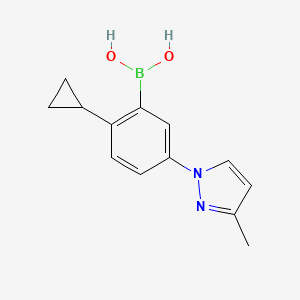 Chemical structure of 2-Cyclopropyl-5-(3-methyl-1H-pyrazol-1-yl)phenylboronic acid
