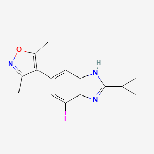Chemical structure of 2-Cyclopropyl-5-(3,5-dimethyl-4-isoxazolyl)-7-iodo-1H-benzimidazole