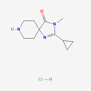 Chemical structure of 2-Cyclopropyl-3-methyl-1,3,8-triazaspiro[4.5]dec-1-en-4-one hydrochloride