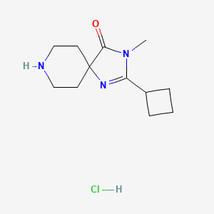 Chemical structure of 2-Cyclobutyl-3-methyl-1,3,8-triazaspiro[4.5]dec-1-en-4-one hydrochloride