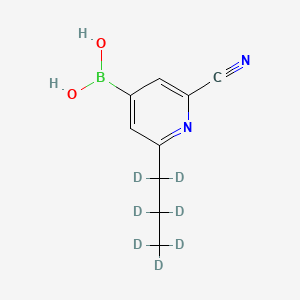 Chemical structure of 2-Cyano-6-(n-propyl-d7)-pyridine-4-boronic acid