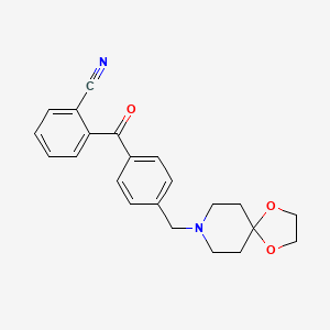 Chemical structure of 2-cyano-4'-[8-(1,4-dioxa-8-azaspiro[4.5]decyl)methyl]benzophenone