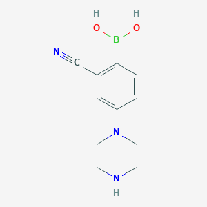 Chemical structure of 2-Cyano-4-(piperazin-1-yl)phenylboronic acid