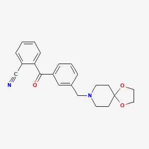 Chemical structure of 2-cyano-3'-[8-(1,4-dioxa-8-azaspiro[4.5]decyl)methyl]benzophenone