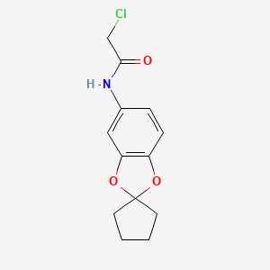 Chemical structure of 2-chloro-N-spiro[1,3-benzodioxole-2,1'-cyclopentan]-5-ylacetamide