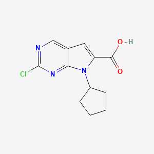 Chemical structure of 2-Chloro-7-cyclopentyl-7H-pyrrolo[2,3-d]pyrimidine-6-carboxylic acid