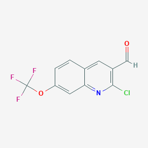 Chemical structure of 2-Chloro-7-(trifluoromethoxy)quinoline-3-carbaldehyde