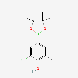 Chemical structure of 2-Chloro-6-methyl-4-(4,4,5,5-tetramethyl-1,3,2-dioxaborolan-2-yl)phenol