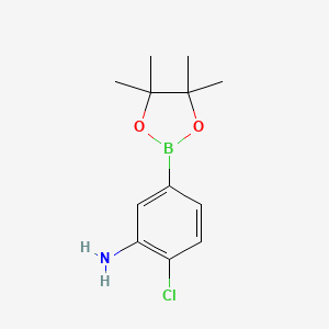Chemical structure of 2-Chloro-5-(4,4,5,5-tetramethyl-1,3,2-dioxaborolan-2-yl)aniline
