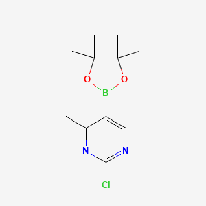 Chemical structure of 2-Chloro-4-methyl-5-(4,4,5,5-tetramethyl-1,3,2-dioxaborolan-2-yl)pyrimidine