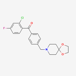 Chemical structure of 2-chloro-4'-[8-(1,4-dioxa-8-azaspiro[4.5]decyl)methyl]-4-fluorobenzophenone