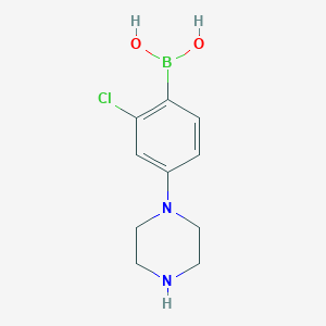 Chemical structure of 2-Chloro-4-(piperazin-1-yl)phenylboronic acid