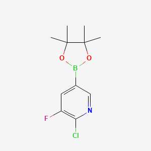 Chemical structure of 2-chloro-3-fluoro-5-(4,4,5,5-tetramethyl-1,3,2-dioxaborolan-2-yl)pyridine
