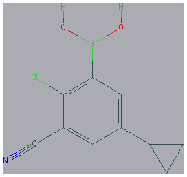 Chemical structure of 2-Chloro-3-cyano-5-cyclopropylphenylboronic acid