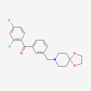 Chemical structure of 2-chloro-3'-[8-(1,4-dioxa-8-azaspiro[4.5]decyl)methyl]-4-fluorobenzophenone