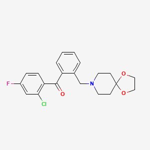 Chemical structure of 2-chloro-2'-[8-(1,4-dioxa-8-azaspiro[4.5]decyl)methyl]-4-fluorobenzophenone