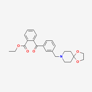 Chemical structure of 2-carboethoxy-3'-[8-(1,4-dioxa-8-azaspiro[4.5]decyl)methyl]benzophenone