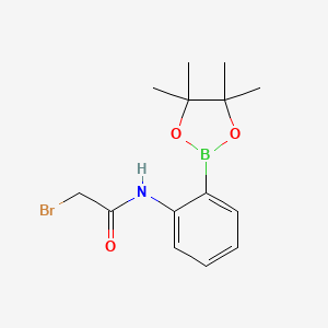 Chemical structure of 2-Bromo-N-(4-(4,4,5,5-tetramethyl-1,3,2-dioxaborolan-2-yl)phenyl)acetamide