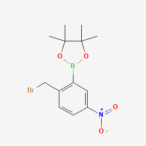 Chemical structure of 2-Bromomethyl-5-nitrophenylboronic acid, pinacol ester