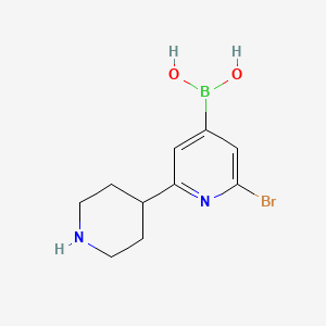 Chemical structure of 2-Bromo-6-(piperidin-4-yl)pyridine-4-boronic acid