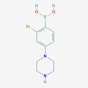 Chemical structure of 2-Bromo-4-(piperazin-1-yl)phenylboronic acid
