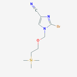 Chemical structure of 2-Bromo-1-((2-(trimethylsilyl)ethoxy)methyl)-1H-imidazole-4-carbonitrile