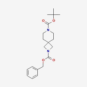 Chemical structure of 2-benzyl 7-(tert-butyl) 2, 7-diazaspiro[3.5]nonane-2, 7-dicarboxylate