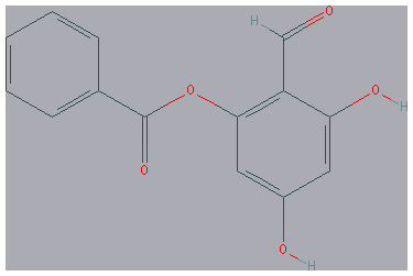 Chemical structure of 2-Formyl-3,5-dihydroxyphenyl benzoate