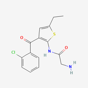 Chemical structure of 2-Amino-N-[3-(2-chlorobenzoyl)-5-ethyl-2-thienyl]acetamide