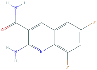 Chemical structure of 2-Amino-6,8-dibromoquinoline-3-carboxamide