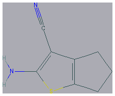 Chemical structure of 2-amino-4H,5H,6H-cyclopenta(b)thiophene-3-carbonitrile