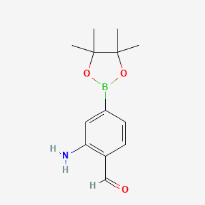 Chemical structure of 2-Amino-4-(4,4,5,5-tetramethyl-1,3,2-dioxaborolan-2-yl)benzaldehyde