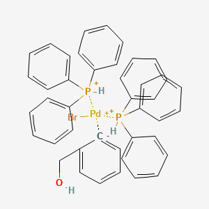 Chemical structure of 2-[Bis(triphenylphosphine)palladium(II)bromide]benzylalcohol