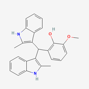 Chemical structure of 2-[bis(2-methyl-1H-indol-3-yl)methyl]-6-methoxyphenol