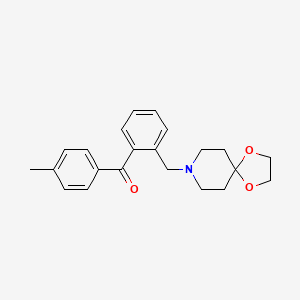 Chemical structure of 2-[8-(1,4-dioxa-8-azaspiro[4.5]decyl)methyl]-4'-methyl benzophenone